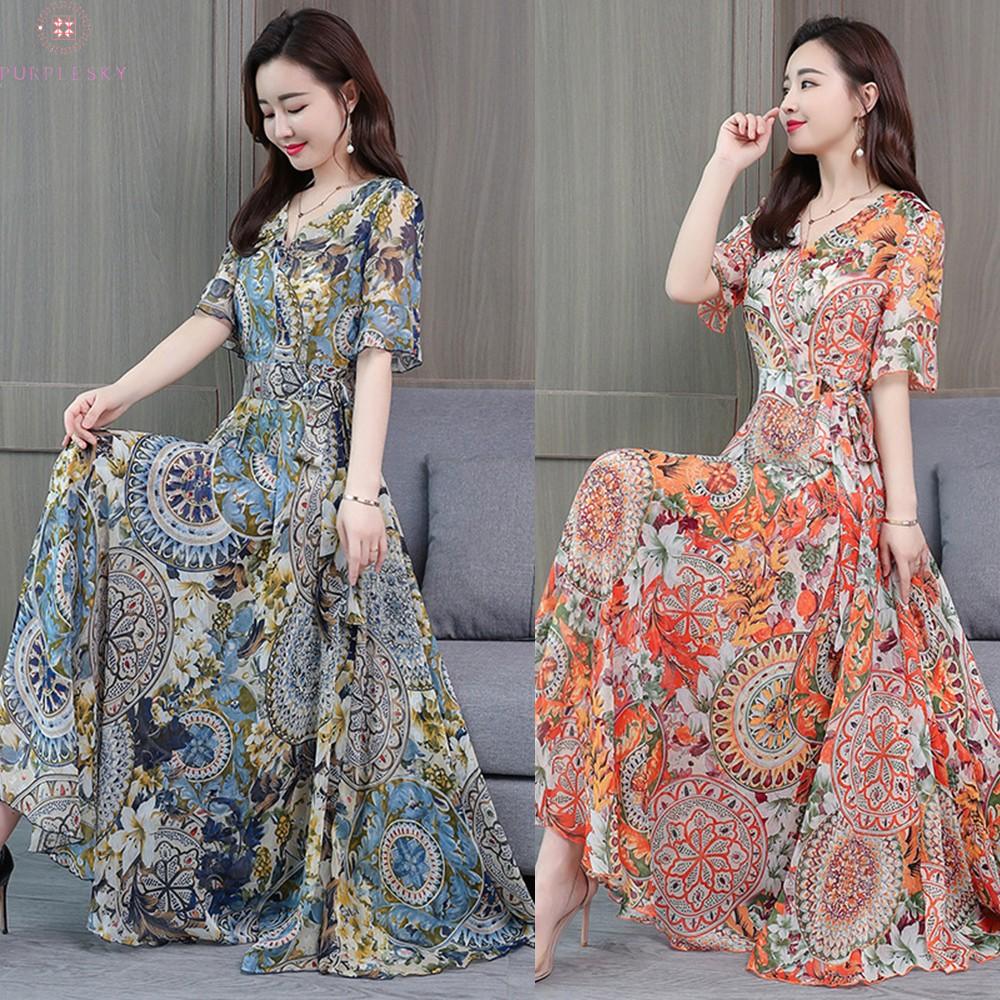 Đầm Maxi Tay Ngắn Hoạ Tiết Hoa Có Size Lớn