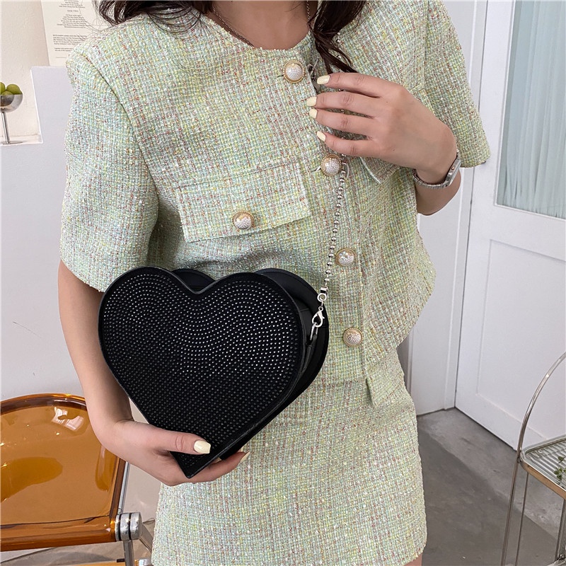 Túi Đeo Vai Hình Trái Tim Đính Đá Lấp Lánh Thời Trang Hàn Quốc 2022