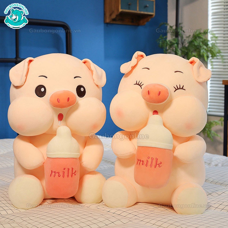 Gấu bông, thú nhồi bông Heo ôm bình sữa, Lợn ôm bình sữa hang nhập siêu mềm siêu cute