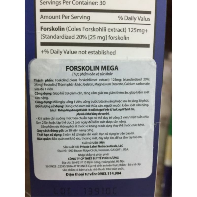VIÊN GIẢM CÂN FORSKOLIN _ CHÍNH HÃNG TỪ MỸ