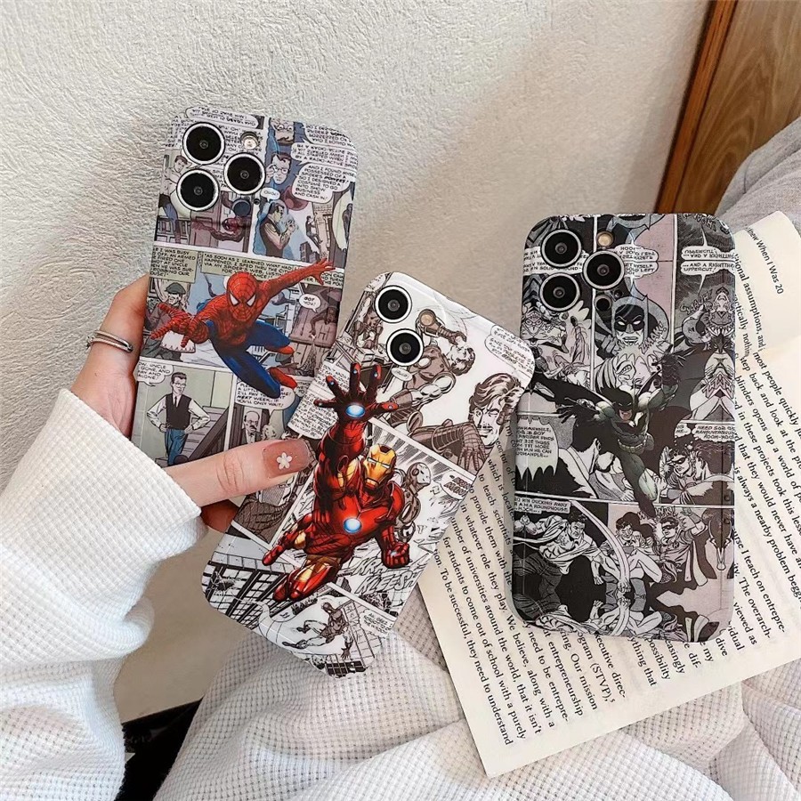 Iphone Ốp Điện Thoại Silicon Họa Tiết Hoạt Hình Người Nhện / Người Sắt Cho Iphone15 pro max 14 pro max 13 pro max 12 pro max 11
