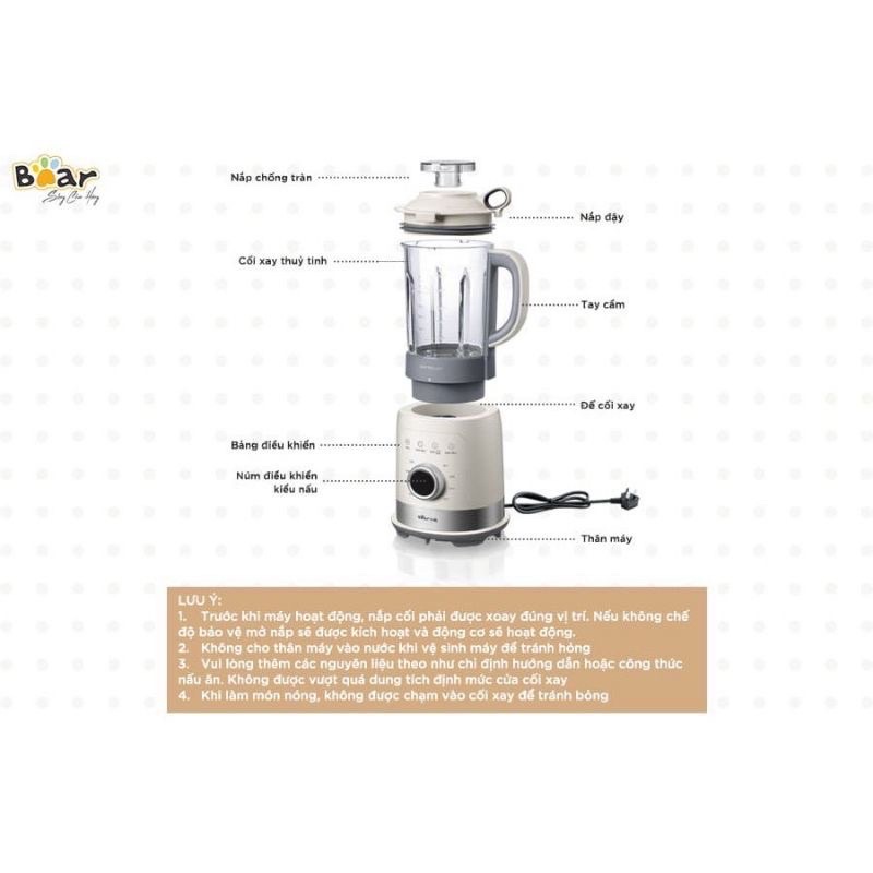 Máy làm sữa hạt xay sinh tố đa năng BEAR PBJ-B10U5 công suất 1000W 1.5L 8 chế độ