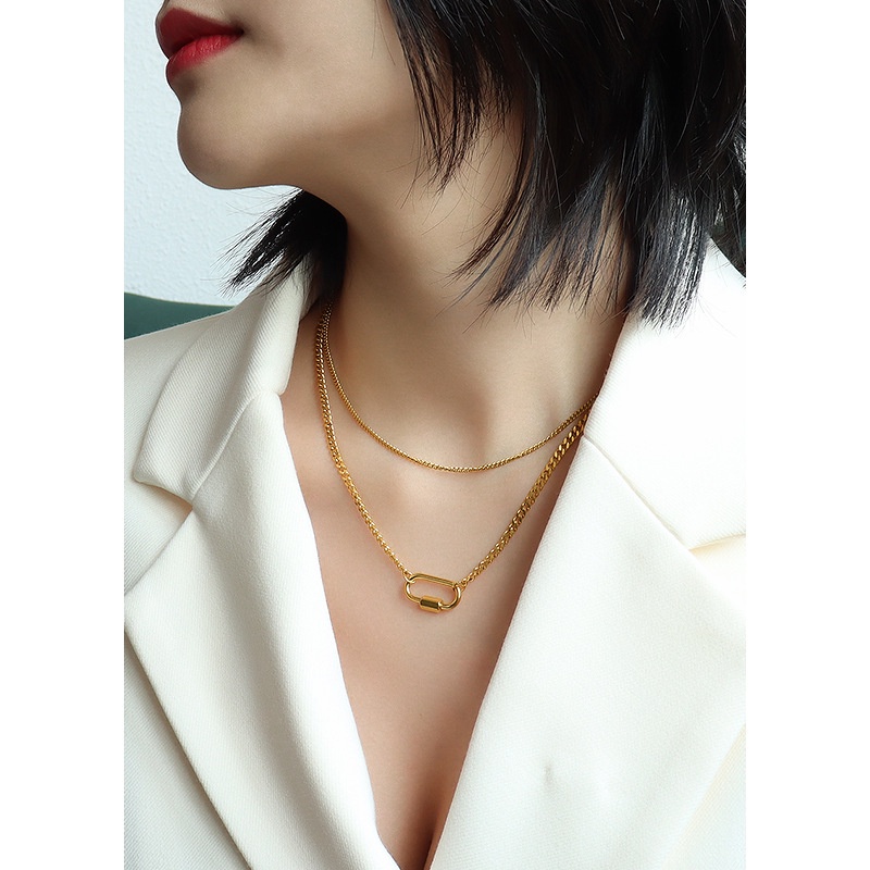 Set dây chuyền titan 2 tầng kiểu xích không gỉ WNS2202