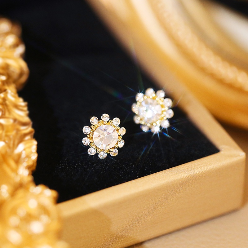 [Jiudoulan] Bông Tai Hoa Hướng Dương Đính Đá Zircon Sáng Bóng Sang Trọng Thời Trang Hàn Quốc Cho Nữ