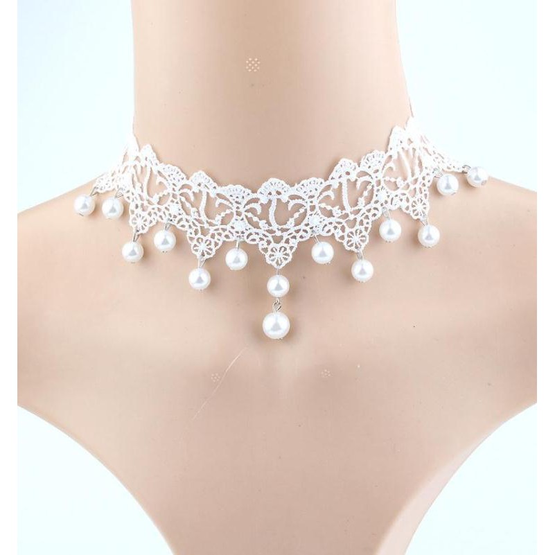 Vòng cổ nữ choker ren trắng mảnh mai mẫu mới nhất