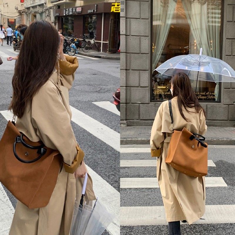 Túi đeo chéo da lộn bản to đựng giấy A4 màu nâu trendy basic