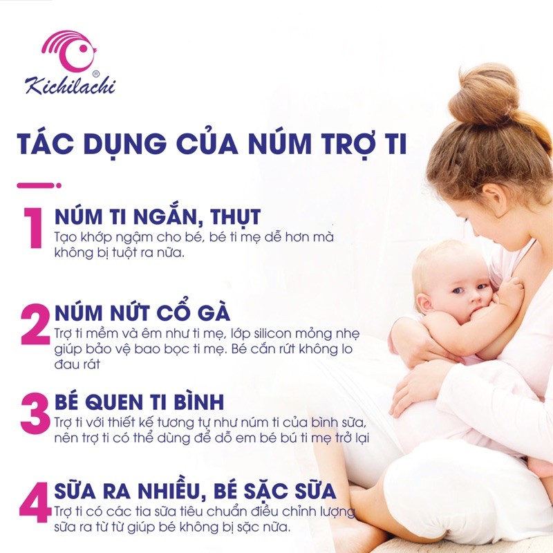 Hộp 2 Núm trợ ty cho Mẹ Kichi - Hỗ trợ cho bé bú Kichilachi miếng bảo vệ đầu ti cho mẹ