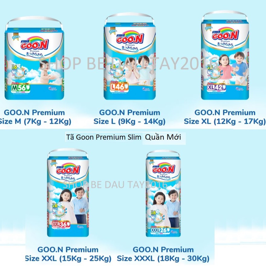 [Mẫu Mới] Tã Bỉm Goon Premium Đại Dán, Quần M60/M56/L50/L46/XL46/XL42/XXL36/XXXL26 Miếng