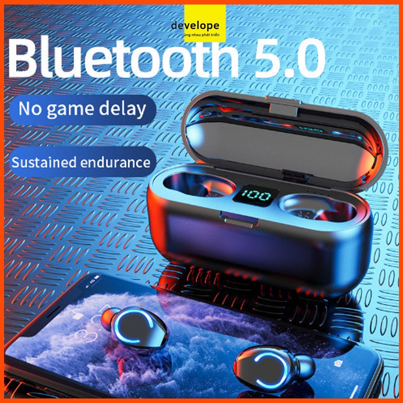 Tai nghe bluetooth AMOI F9-8 TWS 5.0 bản Quốc tế không dây cảm ứng chống nước IPX5, chống bụi tích hợp sạc dự