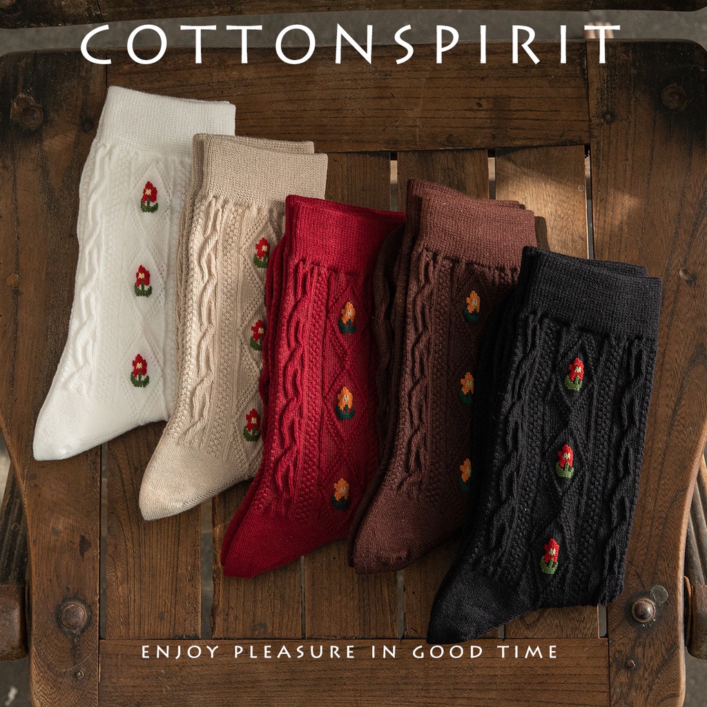 Vớ WAFNHA D657 vải cotton lanh cổ cao vừa phong cách Hàn Quốc cho nữ