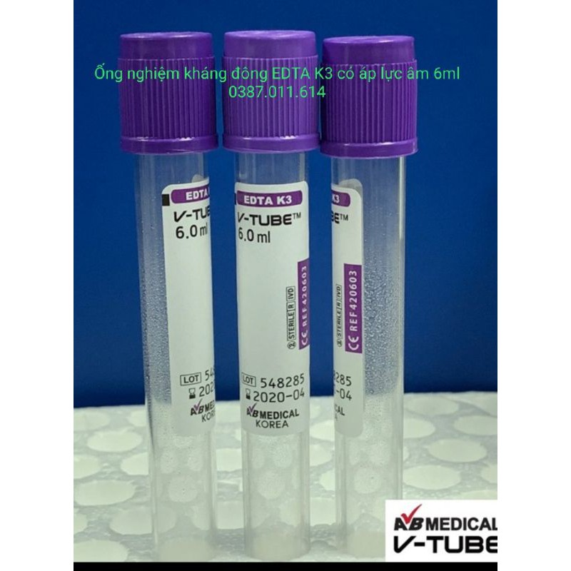 ỐNG NGHIỆM KHÁNG ĐÔNG EDTA K3 CÓ ÁP LỰC ÂM 6ML LÀM PRP