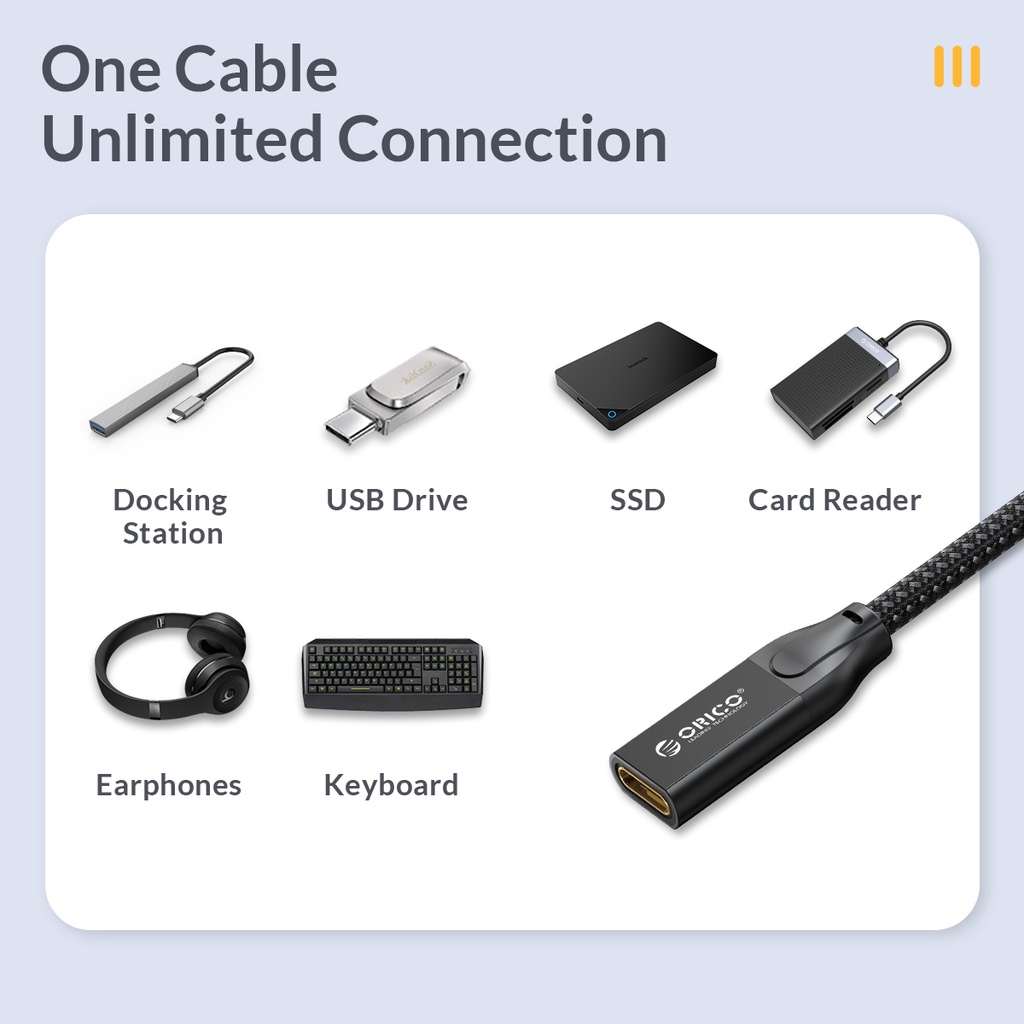 Dây Cáp ORCIO USB-C3.2 20Gbps Nối Dài Tốc Độ Cao 100W 20V / 5A