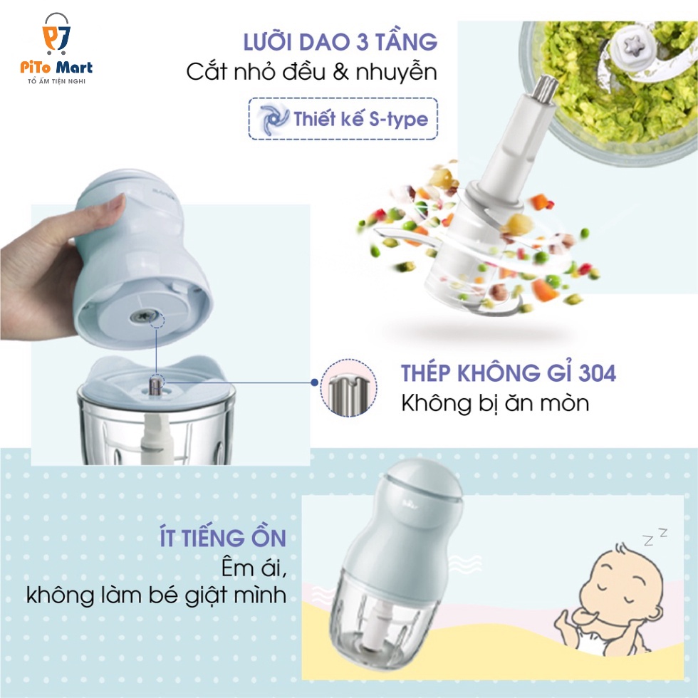 Máy xay mini cho bé ăn dặm, Máy xay đa năng Bear màu xanh 0.3L nhỏ gọn, an toàn, dễ sử dụng - Bảo hành 18 tháng