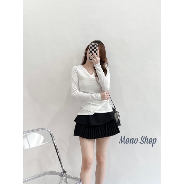 Áo thun tăm cổ đắp nhún eo khuy bên, áo thun tăm gân vạt đắp đính nút bên. Ảnh thật/ sẵn