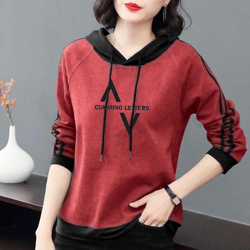 Áo Hoodies Tay Dài Dáng Rộng Hoạ Tiết In Phong Cách Hàn Quốc