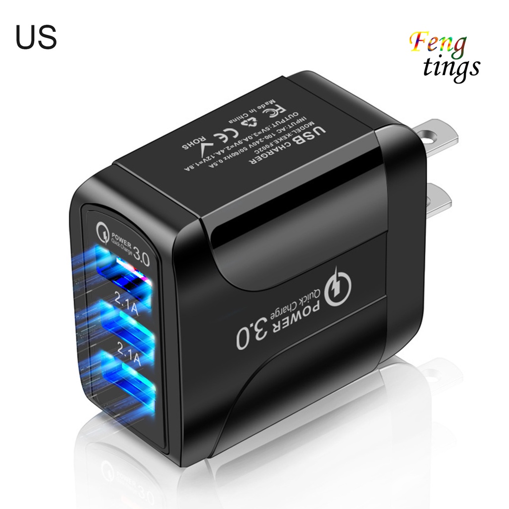 Củ sạc nhanh QC3.0 5.1A 3 cổng USB phích cắm EU/ US cho điện thoại