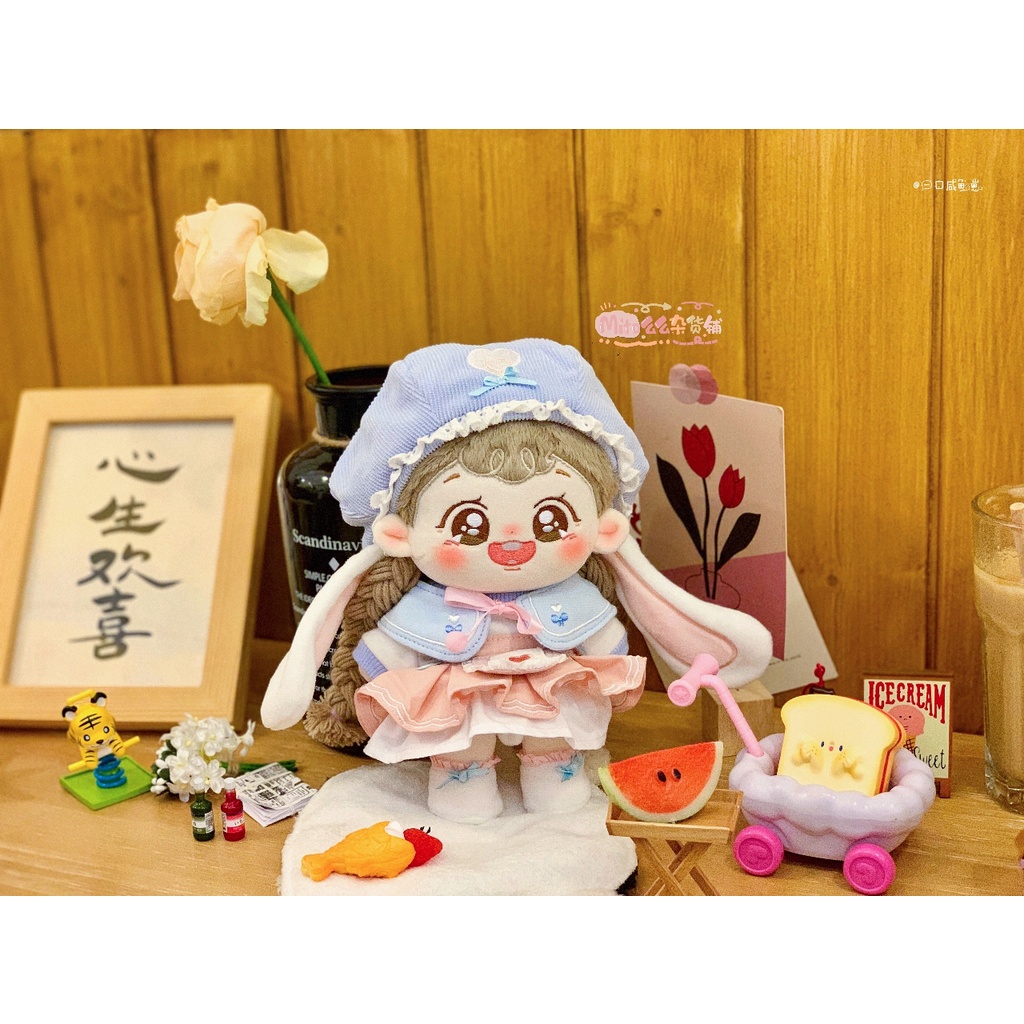 Bộ đồ Kẹo thỏ đào bông cho bé doll 15cm 20cm