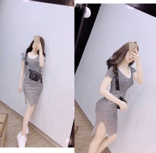 đầm body cổ tim chất thun gân,ôm sát siêu đẹp