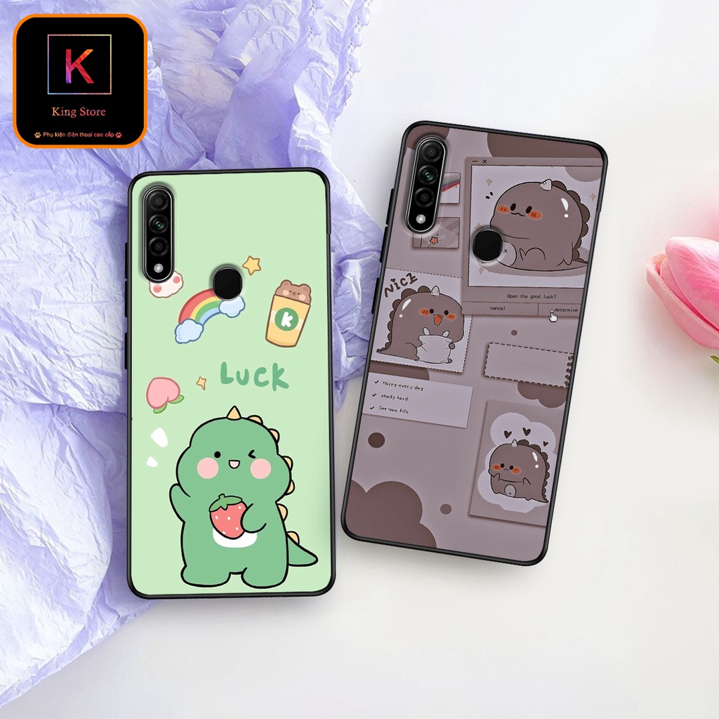 Ốp lưng Oppo A8 - Oppo A31 2020 - Oppo A91 - Ốp in hình khủng long DinoCute - Lưng nhám viền TPU