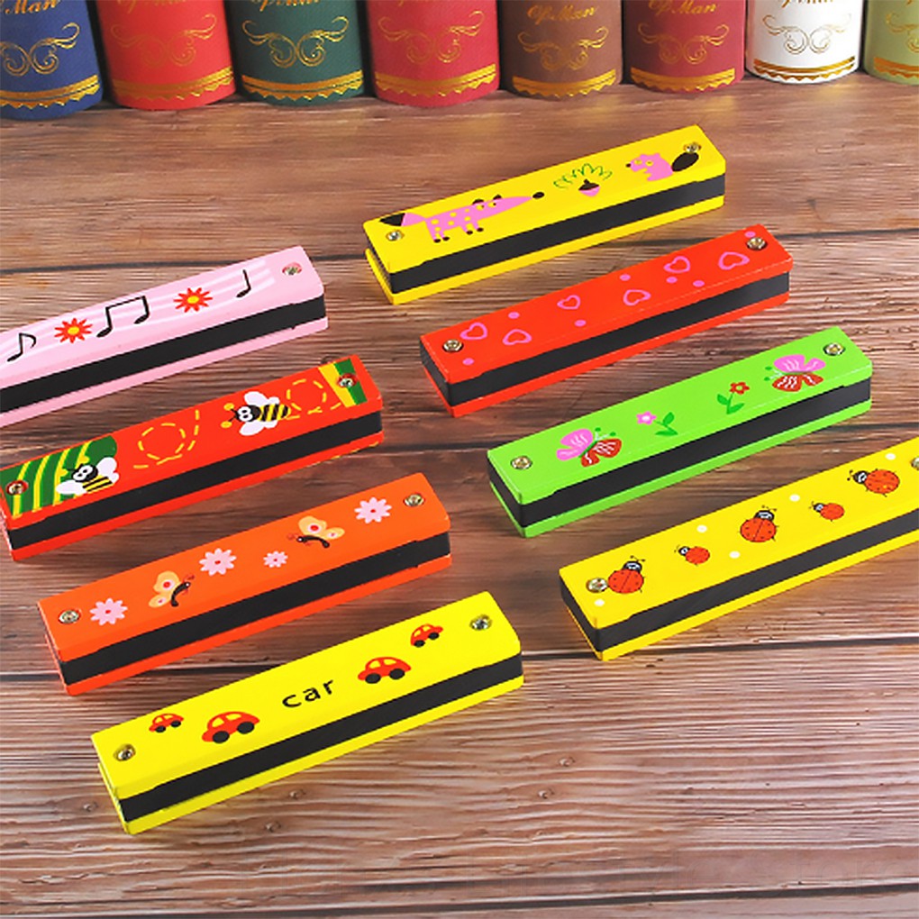 13cm Kids Cute Wood 16 Holes Harmonica Toy Fun Double Row Musical Early Educational Children ELEN