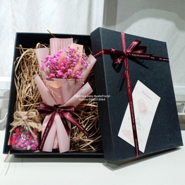 set hộp hoa baby khô, quà tặng valentine 2020 ý nghĩa ,độc đáo