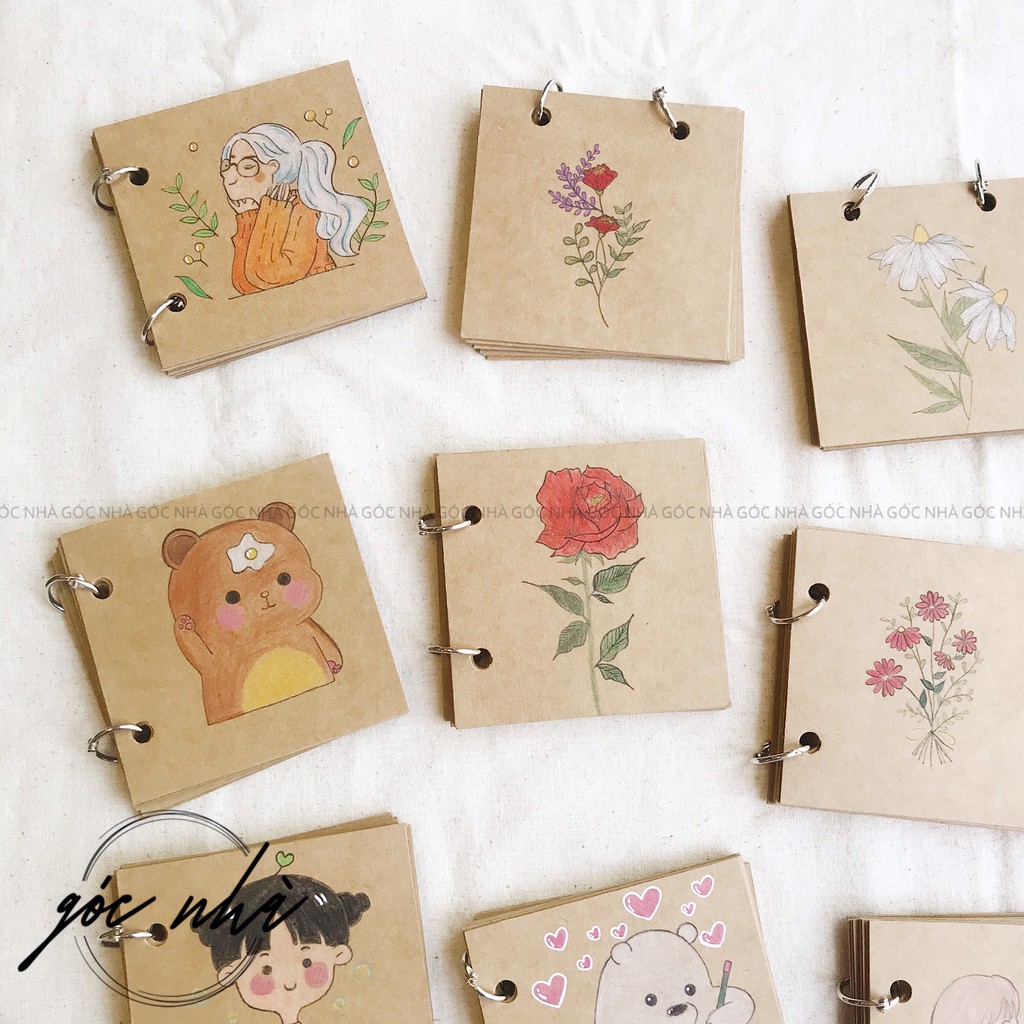 [Mã SKAMLTSM9 giảm 10% đơn 99K] Sổ scrapbook album mini bìa vẽ tay dán hình ảnh handmade xinh xắn Góc Nhà gocnha