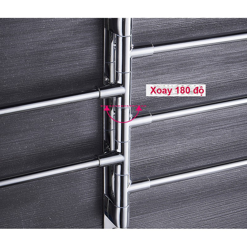 [ Tặng Keo Dán ] Giá treo khăn tắm dọc có 5 thanh inox không rỉ, Móc treo khăn nhà tắm gắn keo or bắt vít siêu chắc