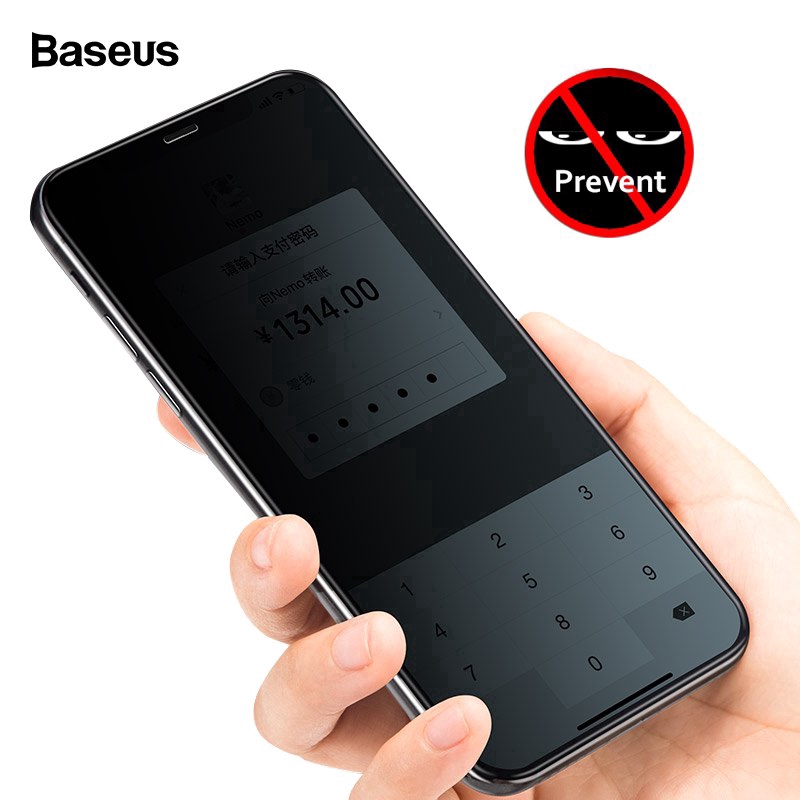 Kính Cường Lực BASEUS Bảo Vệ Màn Hình Điện Thoại Chống Nhìn Trộm Cho Iphone XS Max XR 7 8 Plus