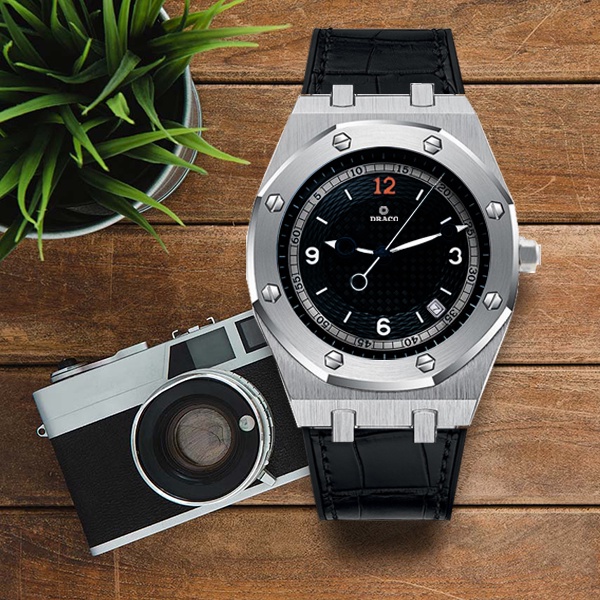 Đồng hồ nam Draco D22-DR05 “Wellerman” đen kết hợp chất liệu dây da bò màu đen - thời trang nam thể thao