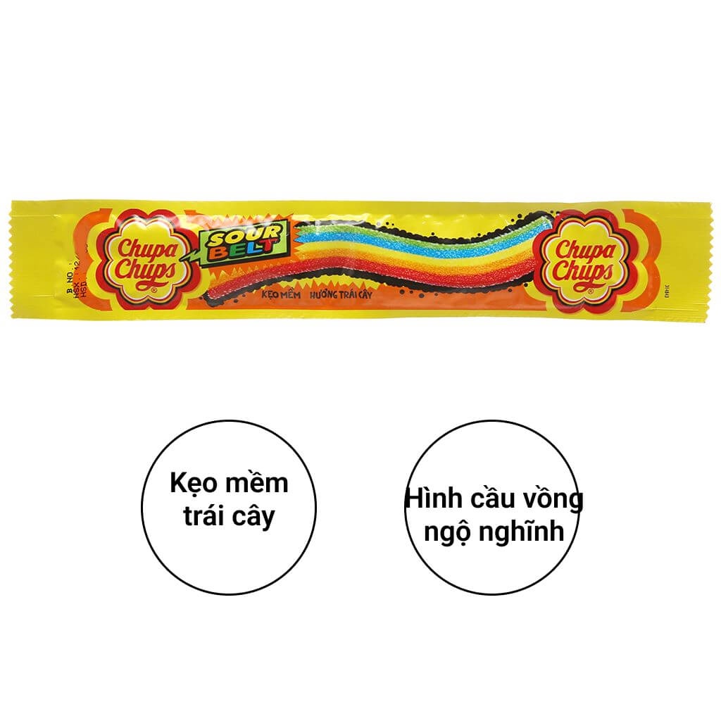 Kẹo dẻo hương trái cây Chupa Chups Sour Belt thanh (7g)/ dây 1m (55g)