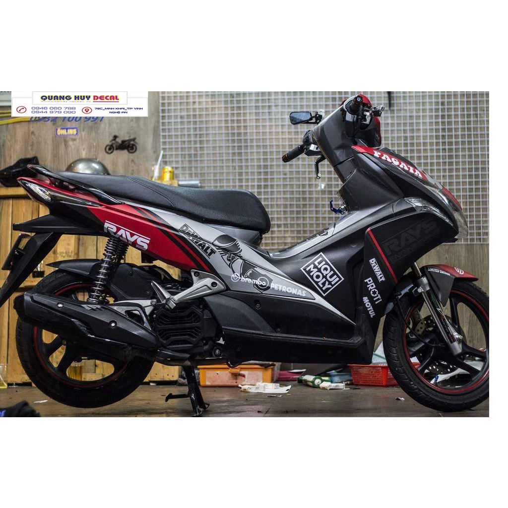Tem xe air blade đỏ xám đen, tem trùm xe air blade, tem xe ab, tem dán xe máy ab đỏ xám đen