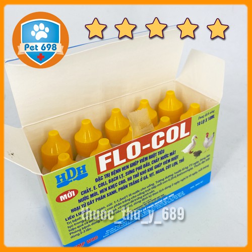 Hộp FLO-COL 10ml x 10 lọ Phòng bệnh đường tiêu hóa kết hợp hô hấp trên gà đá, chim cảnh, thỏ non PET-698