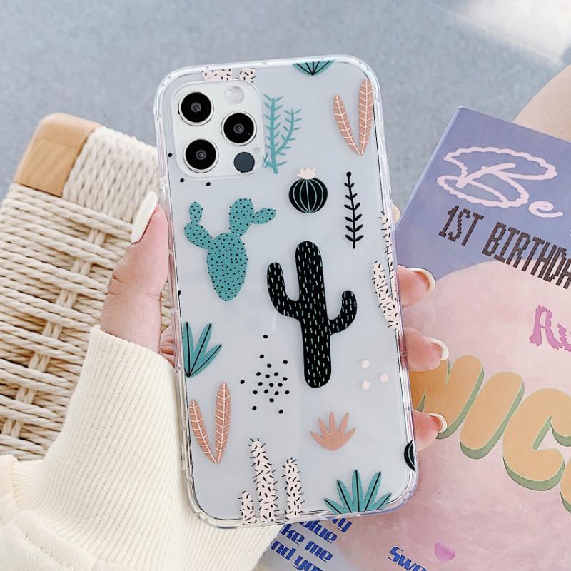 Ốp điện thoại TPU dẻo in họa tiết hoa lá/xương rồng xinh xắn cho IPhone 12 11 Pro Max XR Xs Max 6s 8 7 Plus | BigBuy360 - bigbuy360.vn