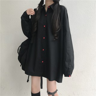 Sơ mi đen - sơ mi ulzzang - sơ mi tay phồng - sơ mi form rộng