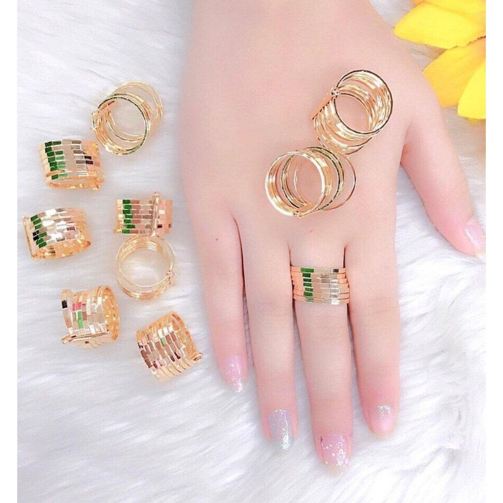 Nhẫn Nữ Xi Men 07 vòng mạ vàng 18 K  - Bền Màu - Bao đổi trả, hoàn tiền nếu sản phẩm kém chất lượng