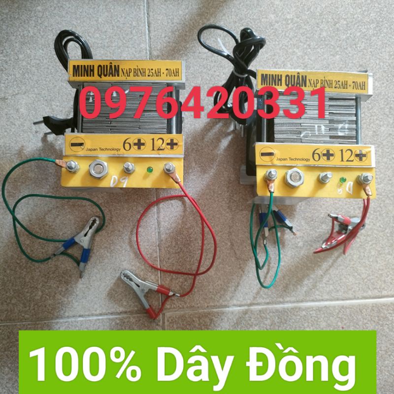 Sạc Bình Ắc Quy 12V 25-70AH, Máy Nạp Ắc Quy 6V-12V.100% Dây Đồng