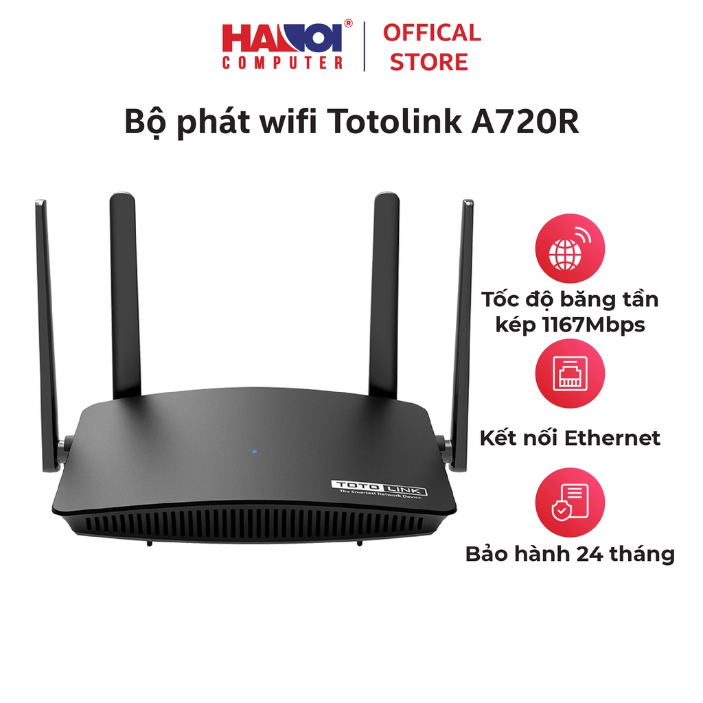 Bộ phát wifi Totolink A720R băng tần kép chuẩn AC1200, ăng-ten công suất lớn