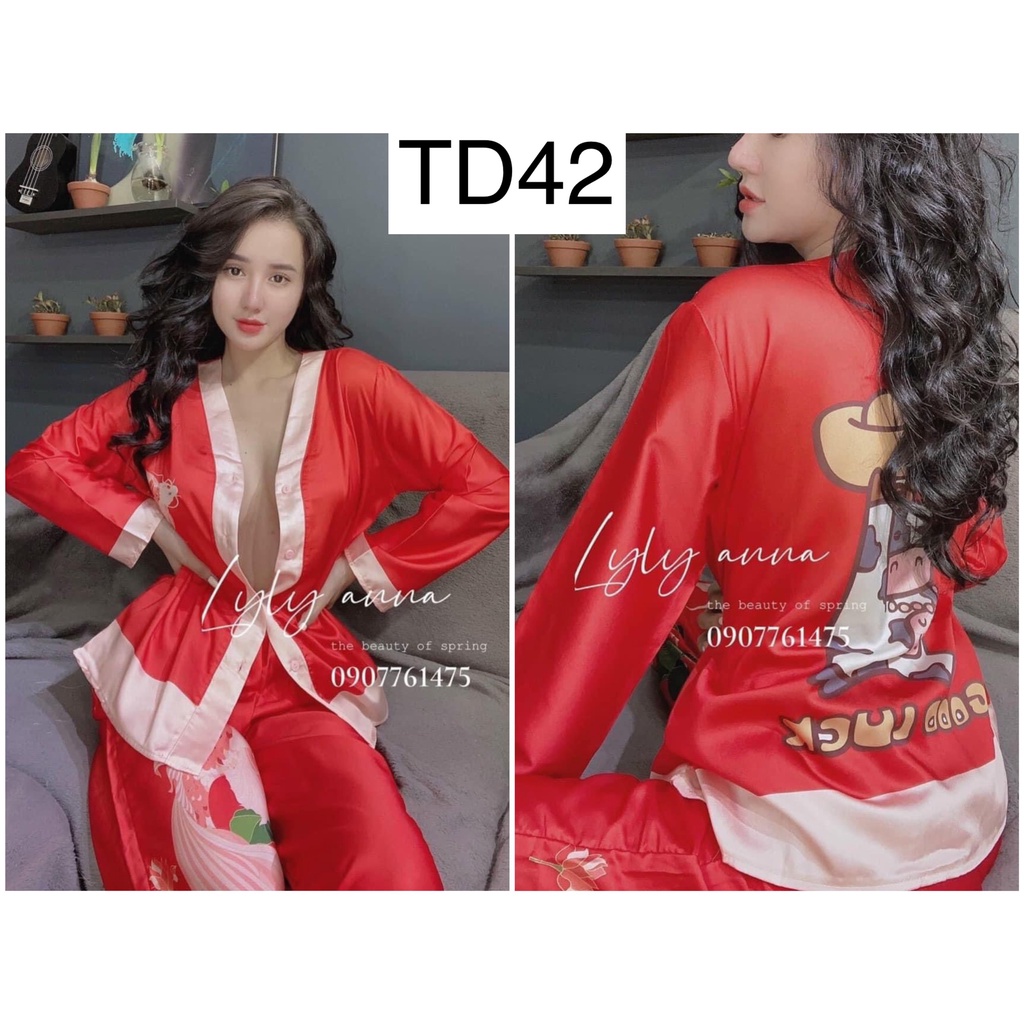 Set Đồ Bộ Nữ Pijama Tay Dài Quần Dài Lụa Satin Cao Cấp HotGirl Hàng Đẹp Chuẩn Shop HotTrend Thu Đông 2019