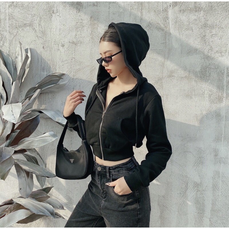 femi.lab Áo khoác croptop bo eo có nón, áo khoác nỉ ngắn(Croptop Zip Hoodie) | BigBuy360 - bigbuy360.vn