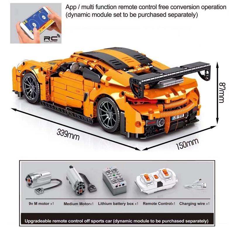 Đồ Chơi Lắp Ráp Mô Hình Siêu Xe Porsche 911 GT3 RS SY8601 Điều Khiển Từ Xa RC Với 1220 PCS,Tỉ Lệ 1:14
