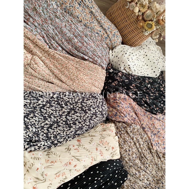 chân váy voan hoa nhí dáng dài dập ly nhiều màu hàng quảng châu phong cách ulzzang (ảnh shop chụp thật 100%) | BigBuy360 - bigbuy360.vn