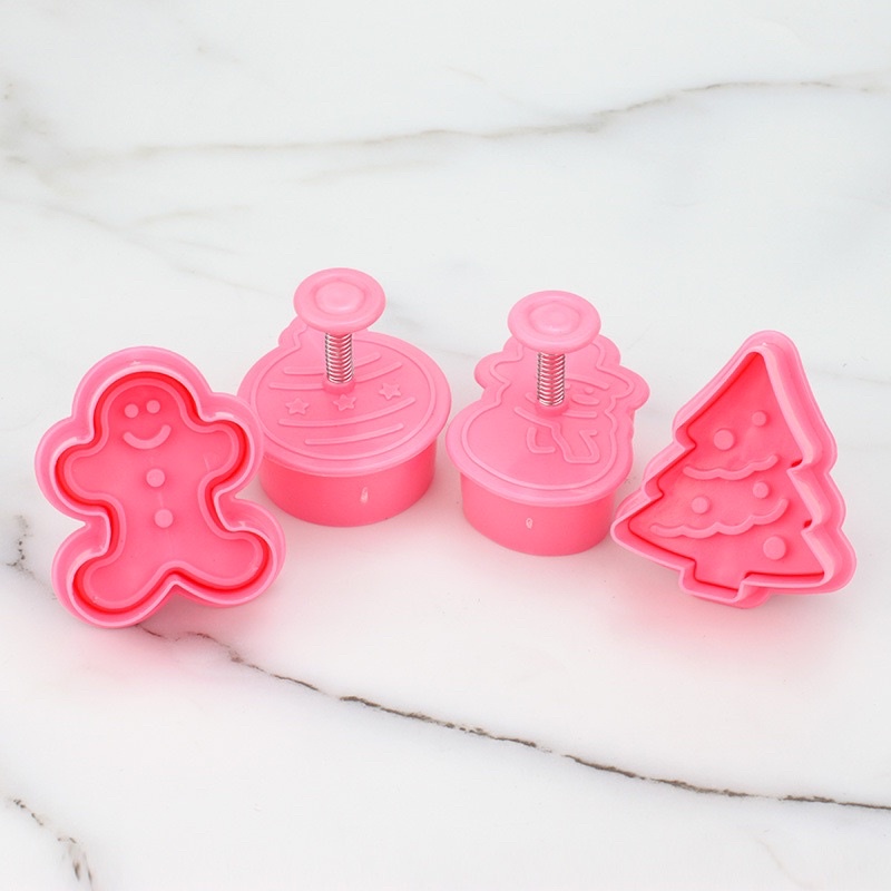 Set 4 khuôn nhấn bánh 3D hình giáng sinh