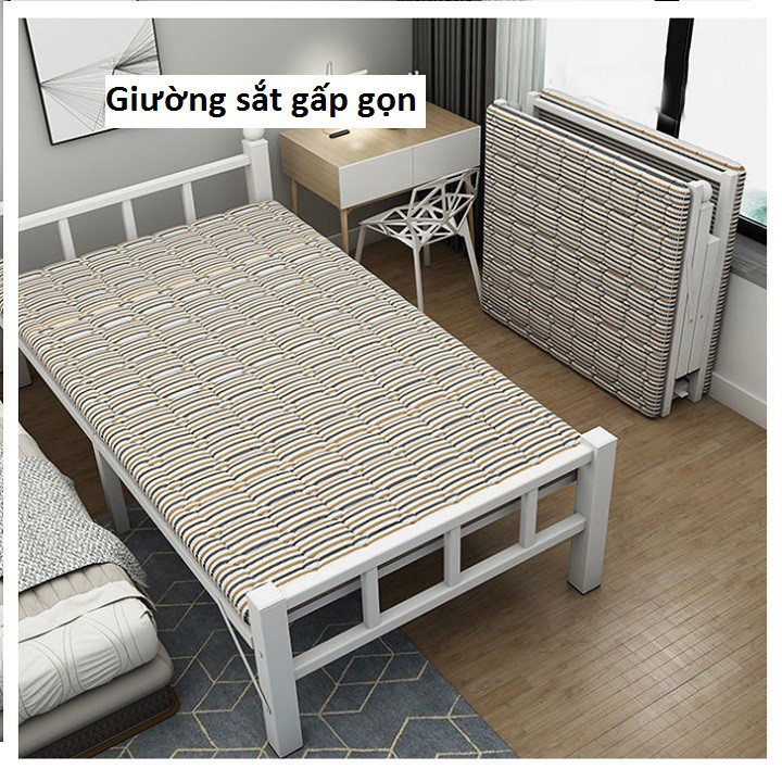 Giường xếp KHUNG SẮT rộng 80cm x 1m9, giường gấp có nệm lót mỏng GUT006