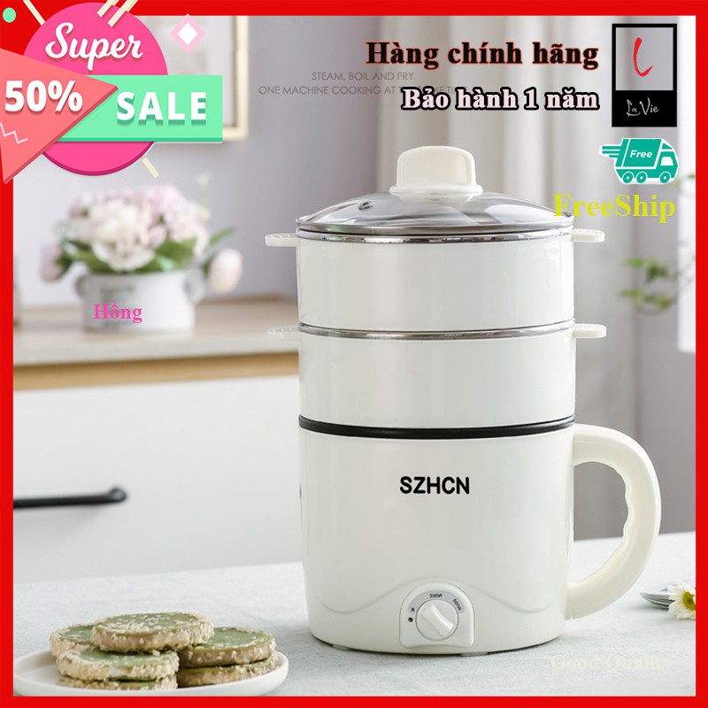 Nồi Điện Đa Năng Cao Cấp Có Tầng Hấp Nồi Lẩu Điện Mini Chống Dính 3 Trong 1 Nấu Mì