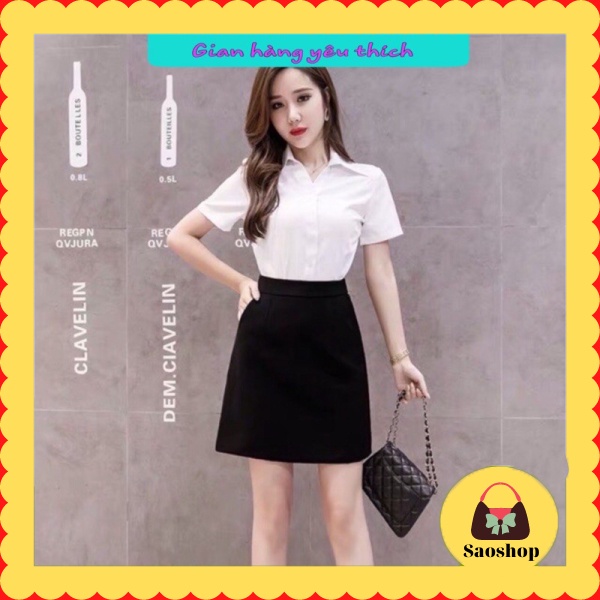 Chân váy chữ a trên gối dài 45cm chất co dãn màu đen