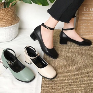 [SẴN TRẮNG 35] Giày retro mũi vuông gót sóng (ảnh thật ở cuối)