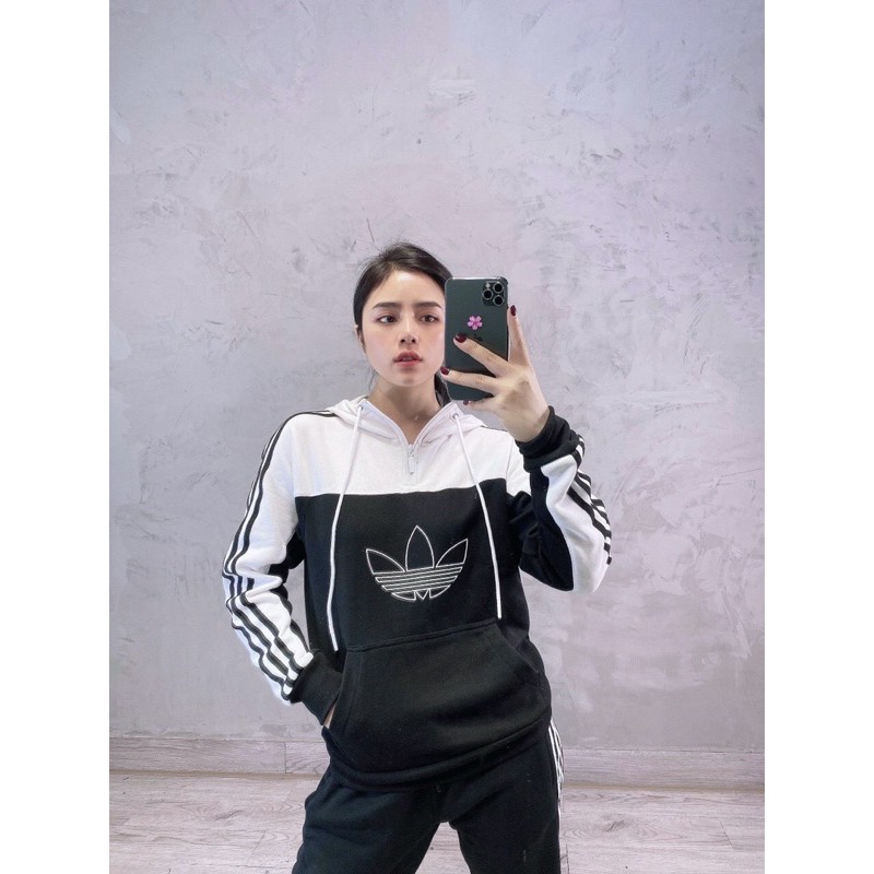 Áo hoodie Adidas phối đen trắng[full tag]