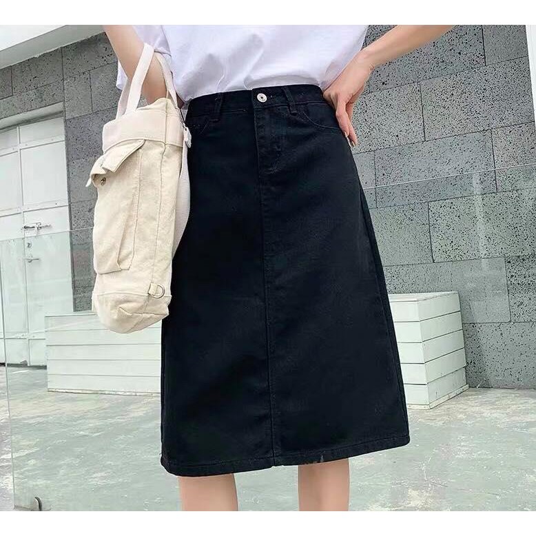 Chân váy Jean cạp cao siêu đẹp - Hai Màu Trắng và Xanh