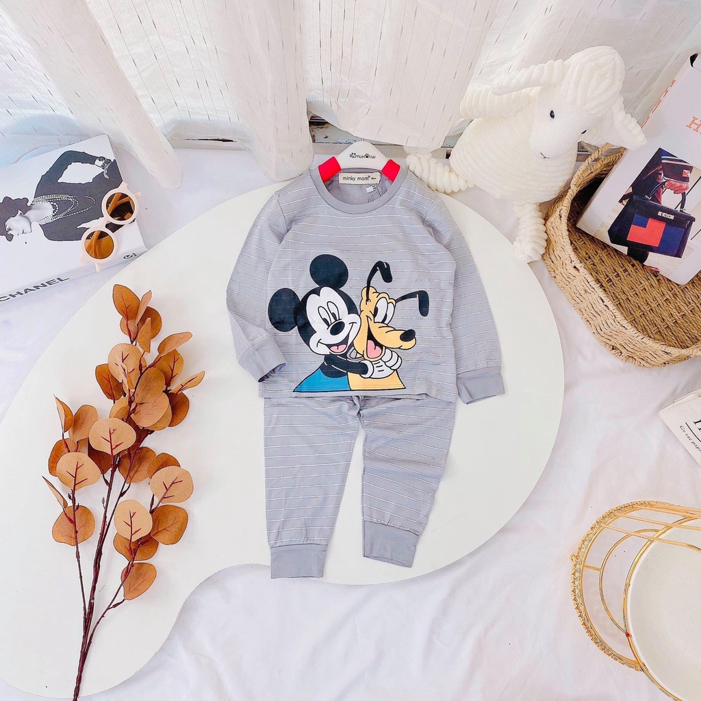 [SALE] Bộ Quần Áo Bé Gái, Bé Trai Minky Mom Vải Thun Lạnh Mickey Hoạt Hình, Bộ Dài Tay Cho Bé Mặc Thu Đông MKMTD2167