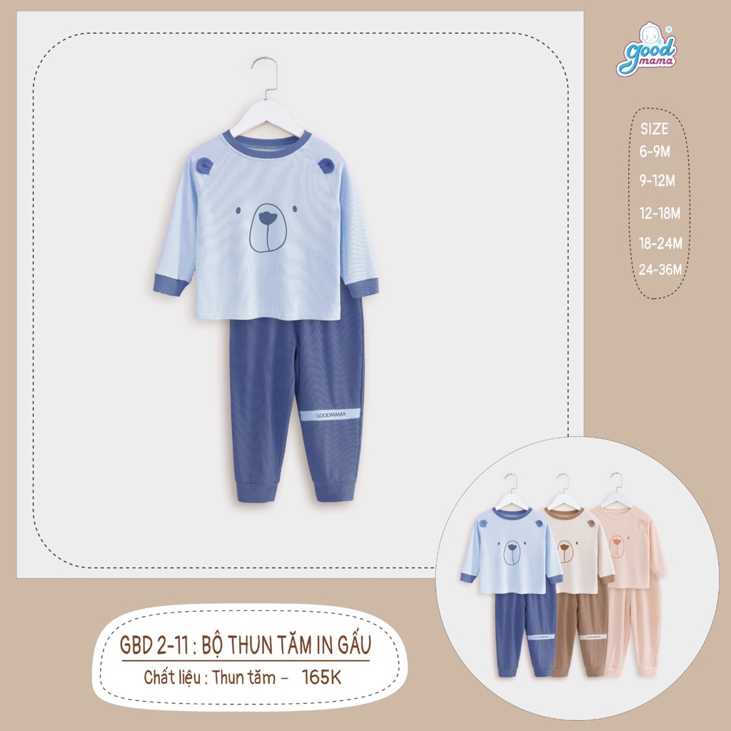 Bộ len tăm thu đông in hình gấu Good mama